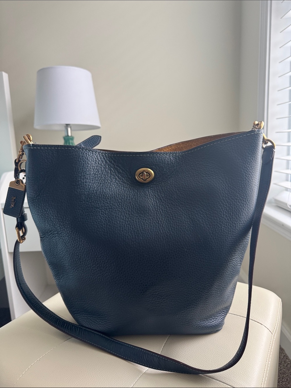 Coach Pebbled Leather Shoulder Bag in Navy